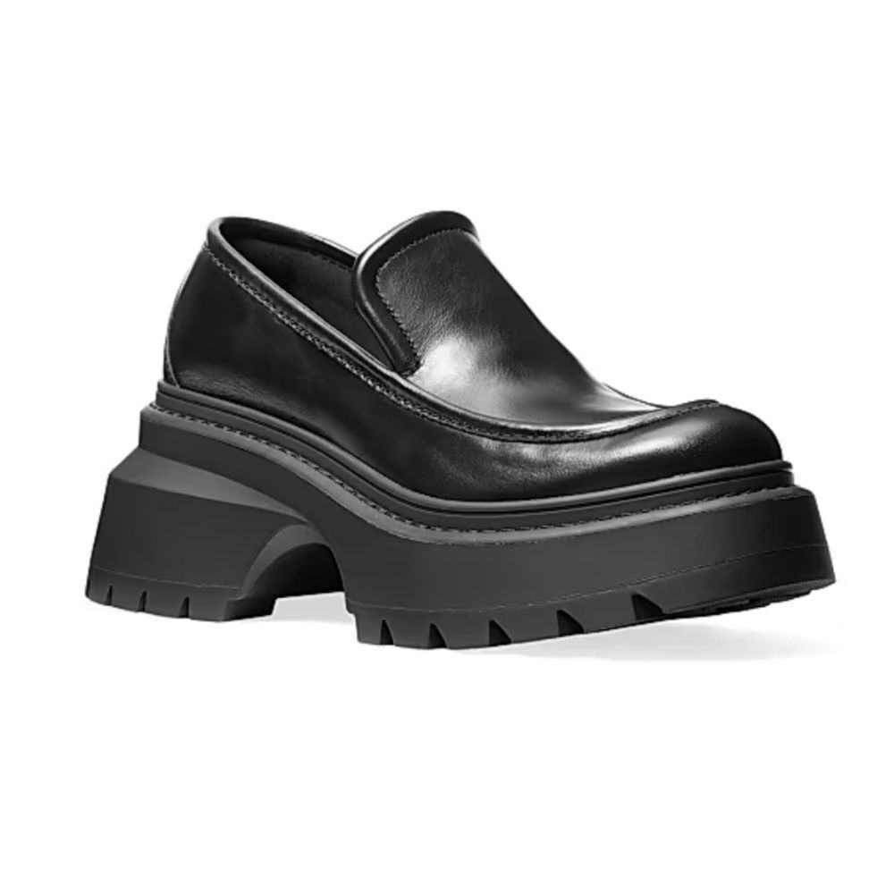 NWT Michael Kors Black Leather Platform Loafers Shiloh Extreme Lug Chunky Shoe